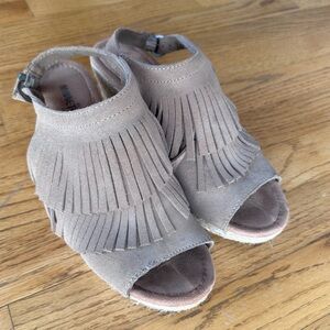 Fringe suede wedges